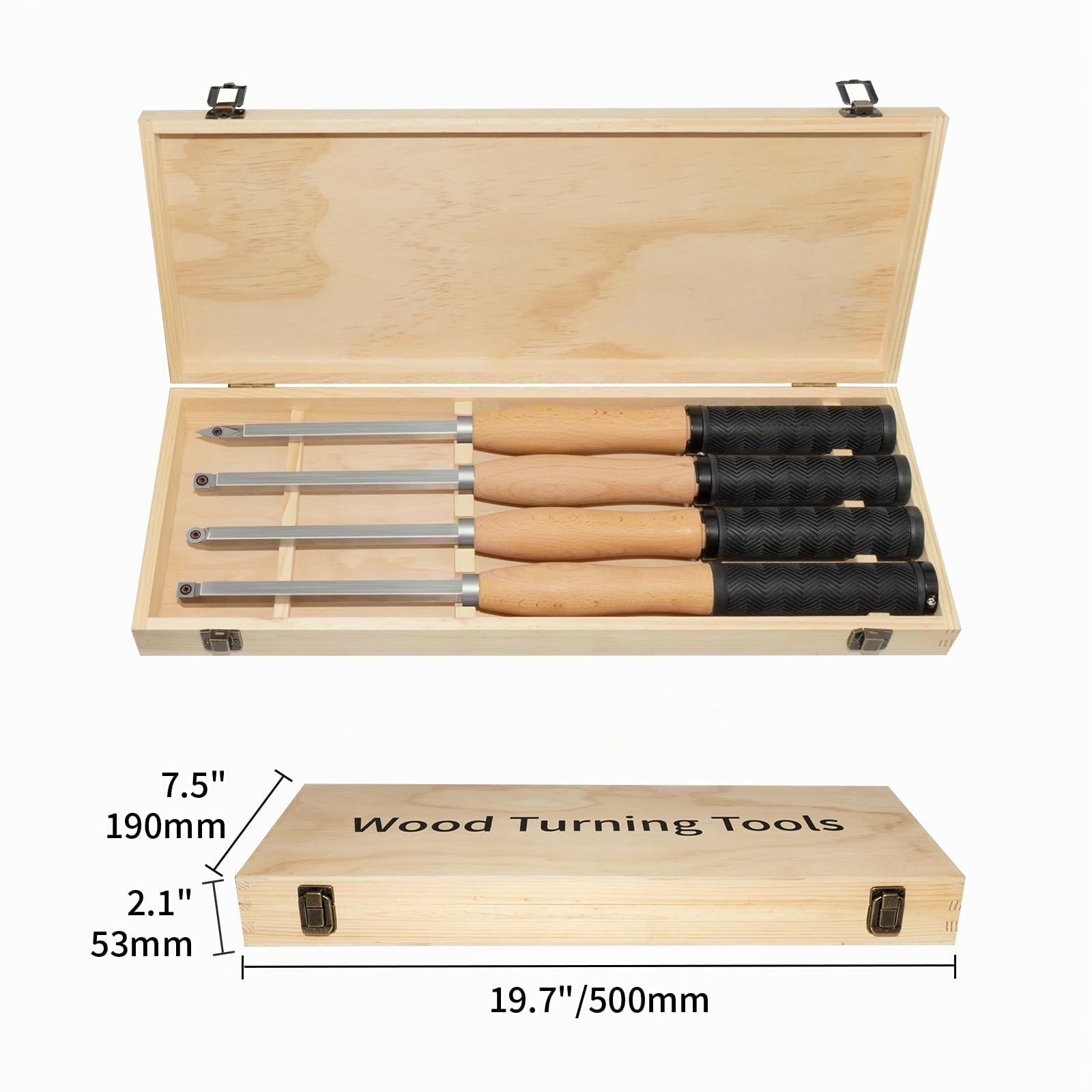 46.5cm Drechseleisen Set mit Hartmetall-Schneidplatten, 4 Stück Drechselmesser in Holzkoffer, Drechselwerkzeug-Satz für Holz(4AA)