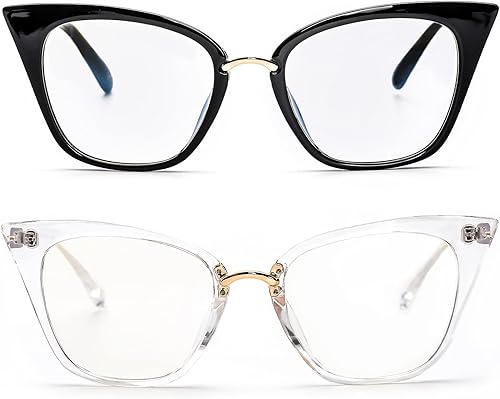 Miniatura 1 de Paquete de 2 lentes de lectura para mujer, diseño de ojo de gato de gran tamaño, con bloqueo de luz azul, para lectura de computadora