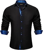 DiBanGu Men's Long Sleeve Casual Button Down Shirt - Regular Fit Inner Contrast Dress Shirt for Business & Party