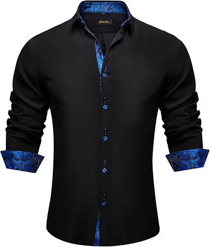 DiBanGu Camisa de vestir para hombre, de manga larga, casual, con botones, de cachemira, ajuste regular, para fiesta de negocios