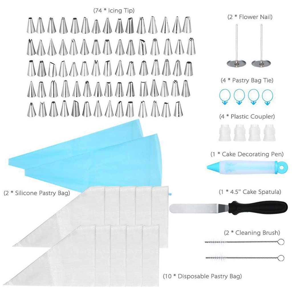 Kit de 100 Piezas para Decorar Pasteles: Incluye Mangas pasteleras, boquillas, espátula y alisador.