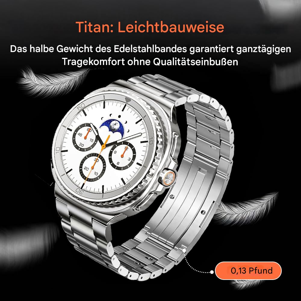Bracelet en métal titane sans outils compatible avec Samsung Galaxy Watch 8 40 mm, 44 mm/8 Classic 46 mm (2025), Galaxy Watch 8/8 Classic pour homme et femme