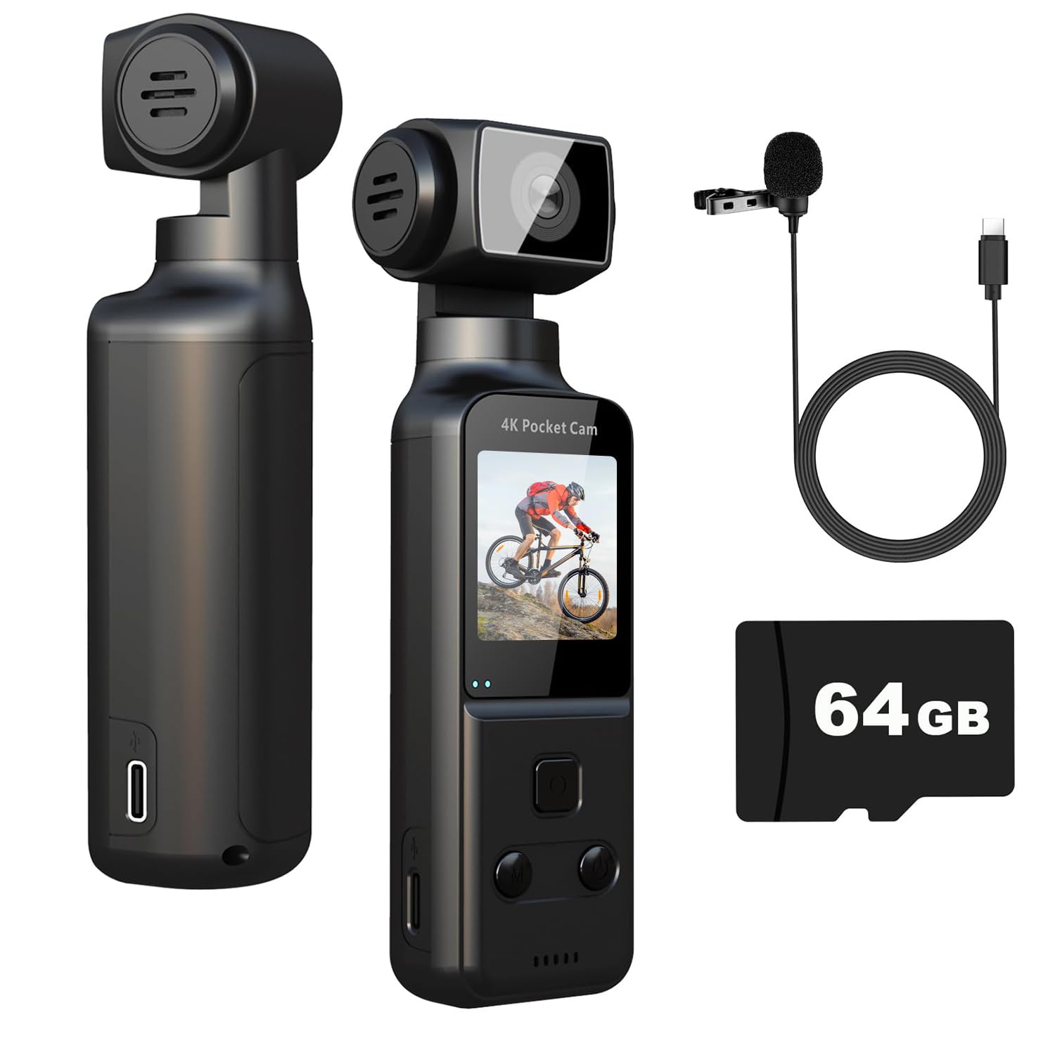 4K Body Camera with External Microphone, Mini Video & Audio Pocket Cam 270° Rotation Camera for Outdoor Sport, Bike, Travel, Police Law Enforcement, Personal Civilians, 64GB Included