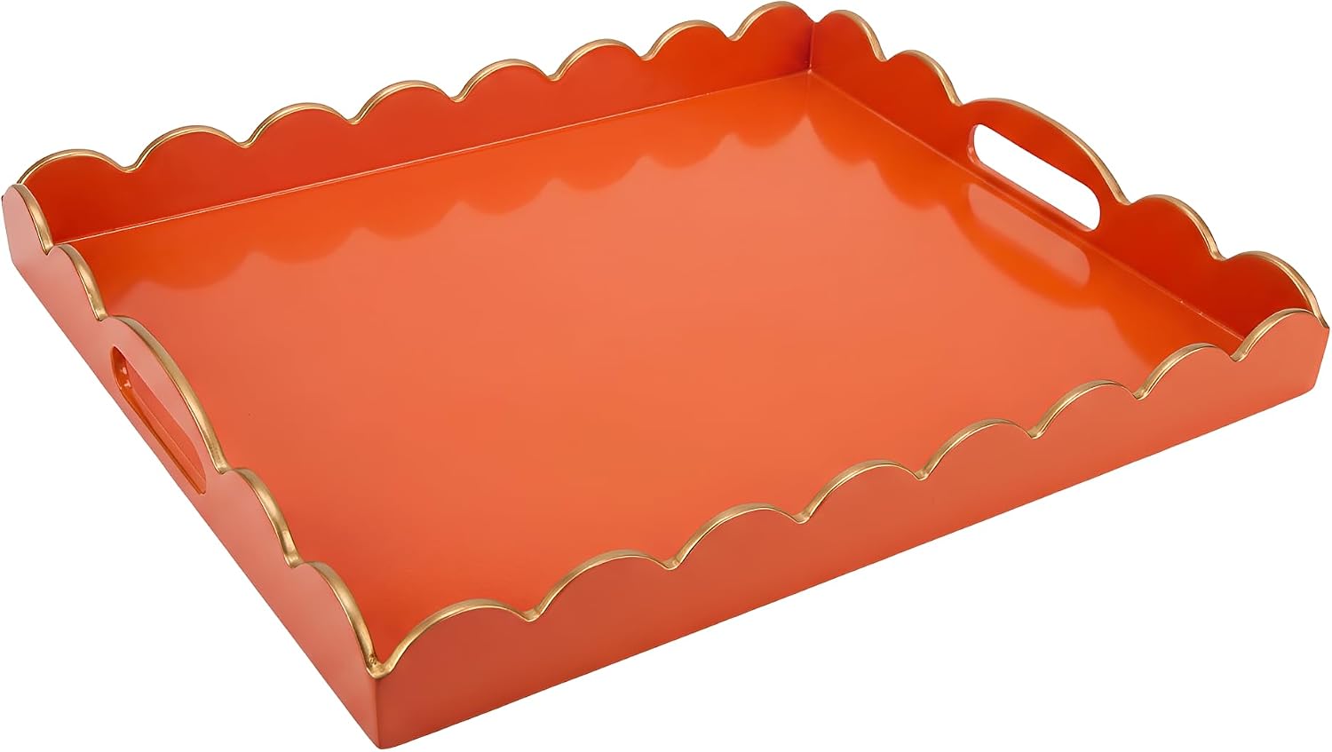 Gifturbo Pink Serving Trays,Decorative Rectangular Serving Tray with Handles, Coffee Table Wavy Edge Trays Plastic Tray for Ottoman Bathroom,Living Room, 15.4” x 11.4” x1.5”