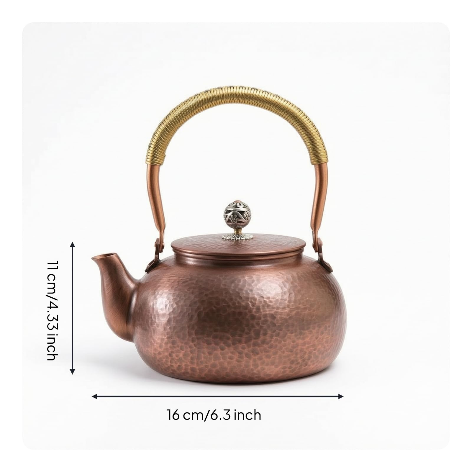 Bouilloire en Cuivre avec Couvercle Ajusté et Texture Martelée sur Corps et Couvercle pour Rétention Thermique Optimale pour Infusion Plantes Médicinales