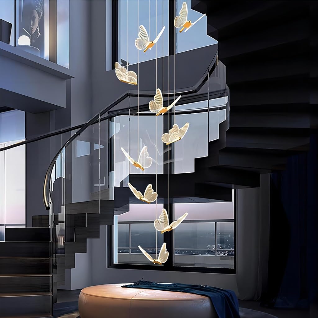SYAXVOM Modern Butterfly Chandelier for High Ceilings - Dimmable Acrylic Pendant Light Fixture Entryway Living Room Dining Hallway & Staircase Lighting