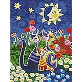 OWN4B クロスステッチ刺繍キット図案印刷、11ct 猫と花 初心者向けの簡単な刺繍セット36x46cm Cross Stitch
