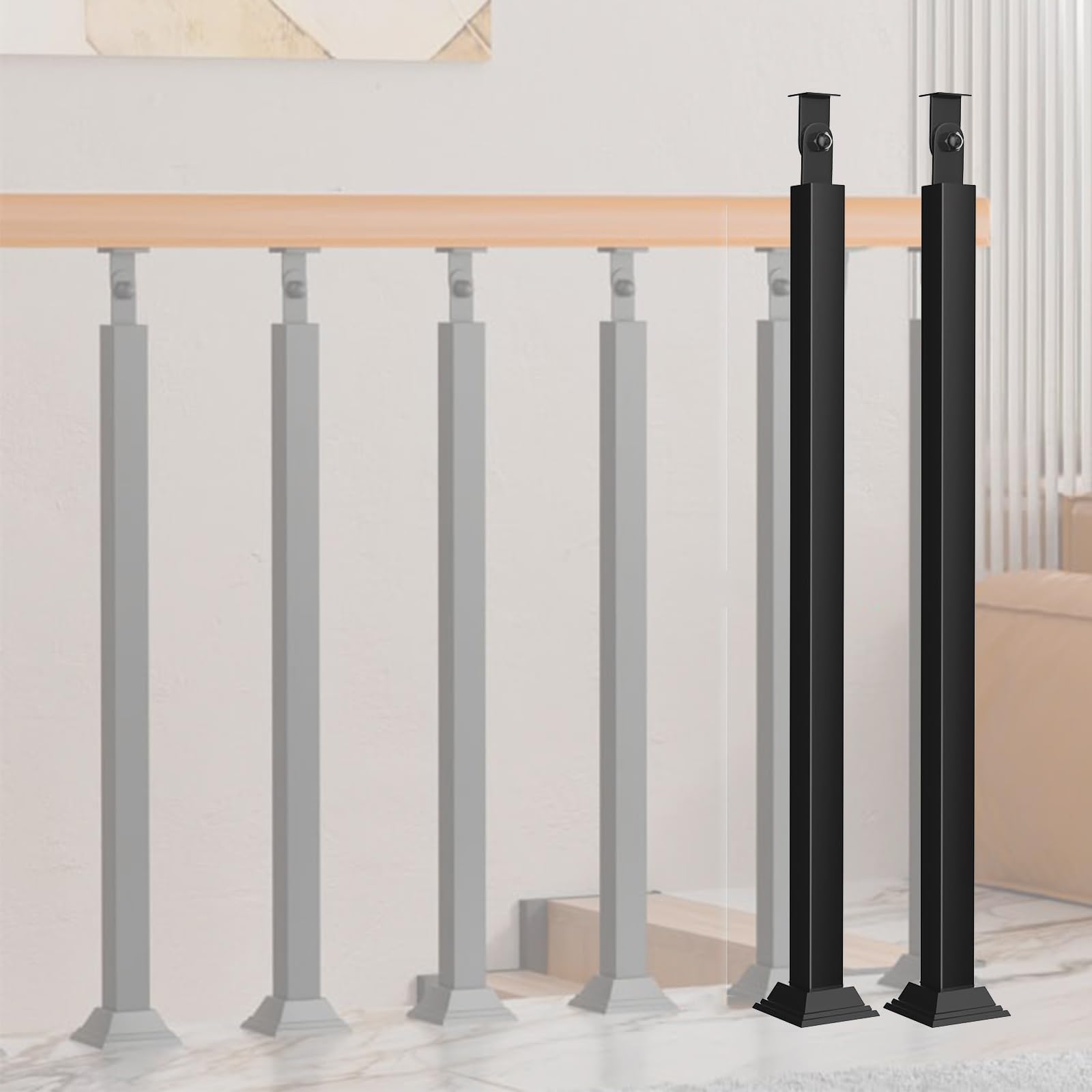Balustres d'intérieur en fer noir de 80 cm réglables pour escalier et balcon x2