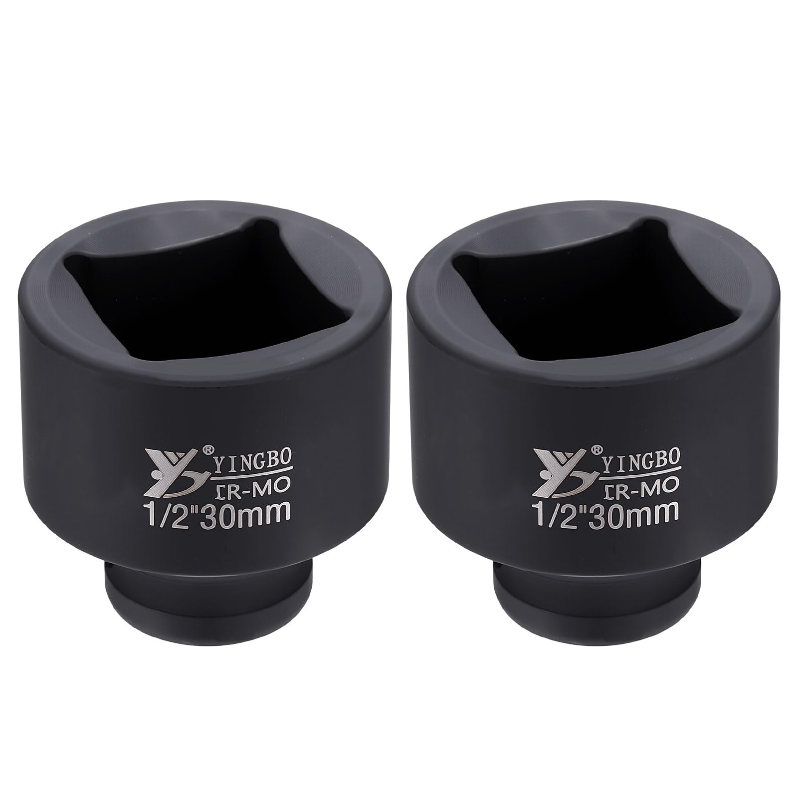 sourcing map 2pcs 4 Point Square Socket 1/2" Drive 30mm Metric Square Impact Socket 2" (50mm) Long 40CR Steel Phosphating Standard Wheel Sleeve Tool for Auto Repair Mechanical Home Use