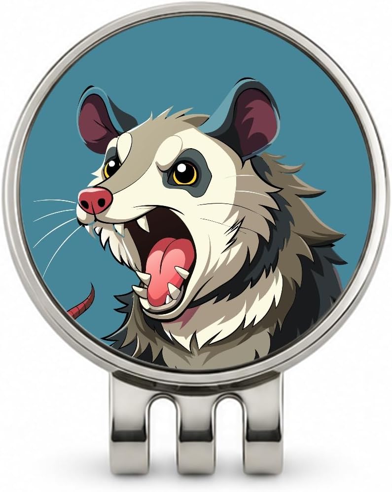 Opossum Screaming Funny Golf Hat Clip with Ball Marker
