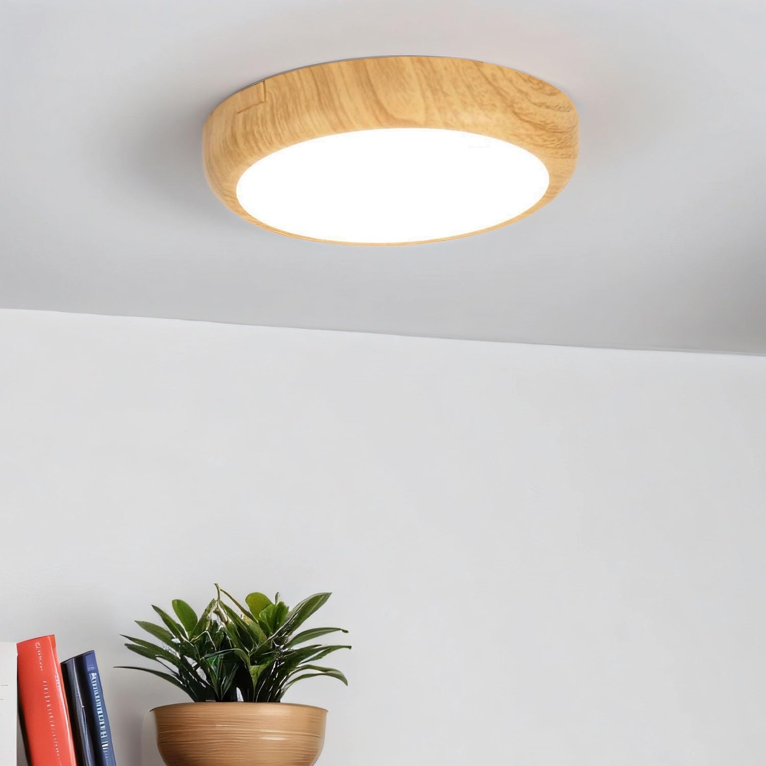 Plafoniera LED in plastica in legno di pino bianco bagno cucina corridoio Ø17 cm 4400 K colore luce regolabile plafoniera basso abbagliamento LARA