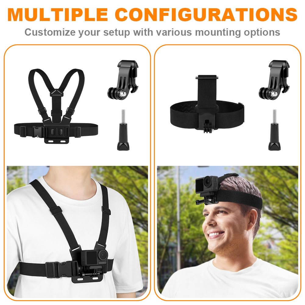 Kit d'accessoires de Sangle de Poitrine, Compris Fixation Bandeau y Fixation pour Sangle de Poitrine pour GoPro Hero 13 12 11 10 9 8 7 Max Mini/Insta360 X5 X4/DJI OSMO Action 5 Pro 4 3