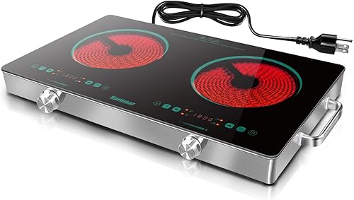 Miniatura 10 de Karinear - Estufa eléctrica portátil de 110V, placa caliente eléctrica de 1800 W con asa, control de perilla, quemador eléctrico único, cocina