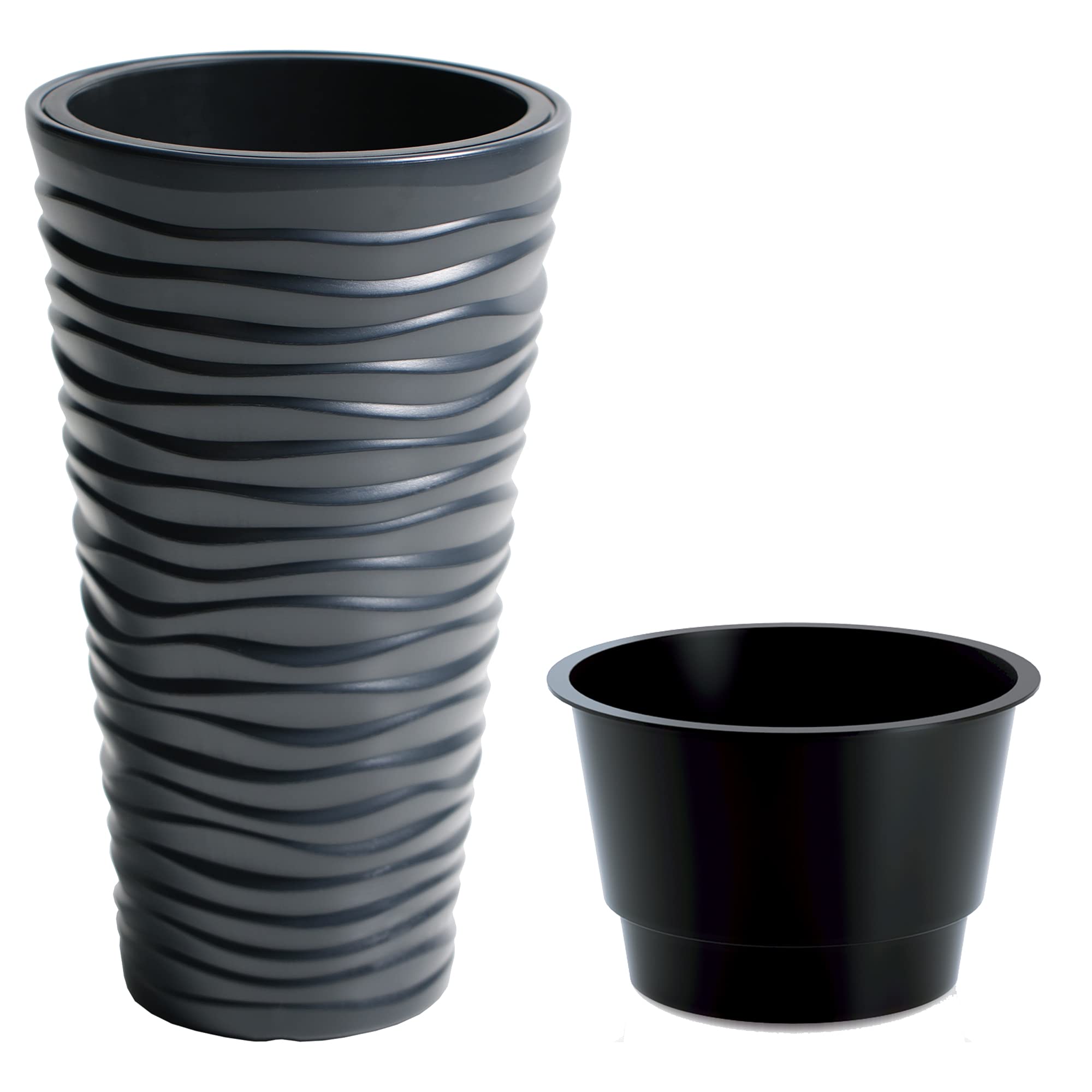 Urbnliving Anthracite New Large Side Tall Sand Effect Flower Plant Pot Indoor Outdoor Garden Patio Planters (, 2)