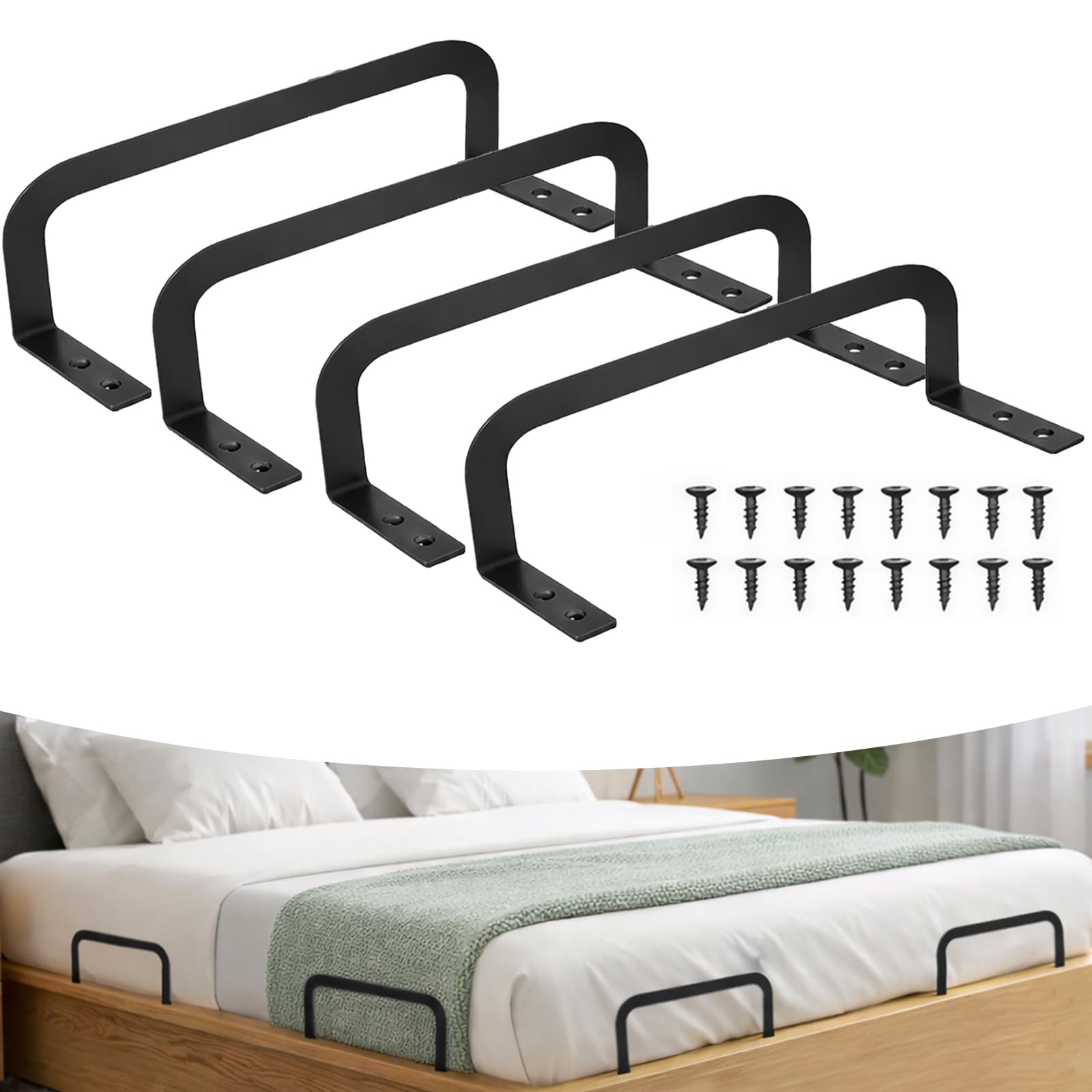 ZBKJYILF 4 Pcs Bed Mattress Retainer, Non-Slip Metal Mattress Holder, Keep Mattress Topper from Sliding,Mattress Slide Stopper for Wooden Bed Slats,Solid Beds Panels and Bed Frames