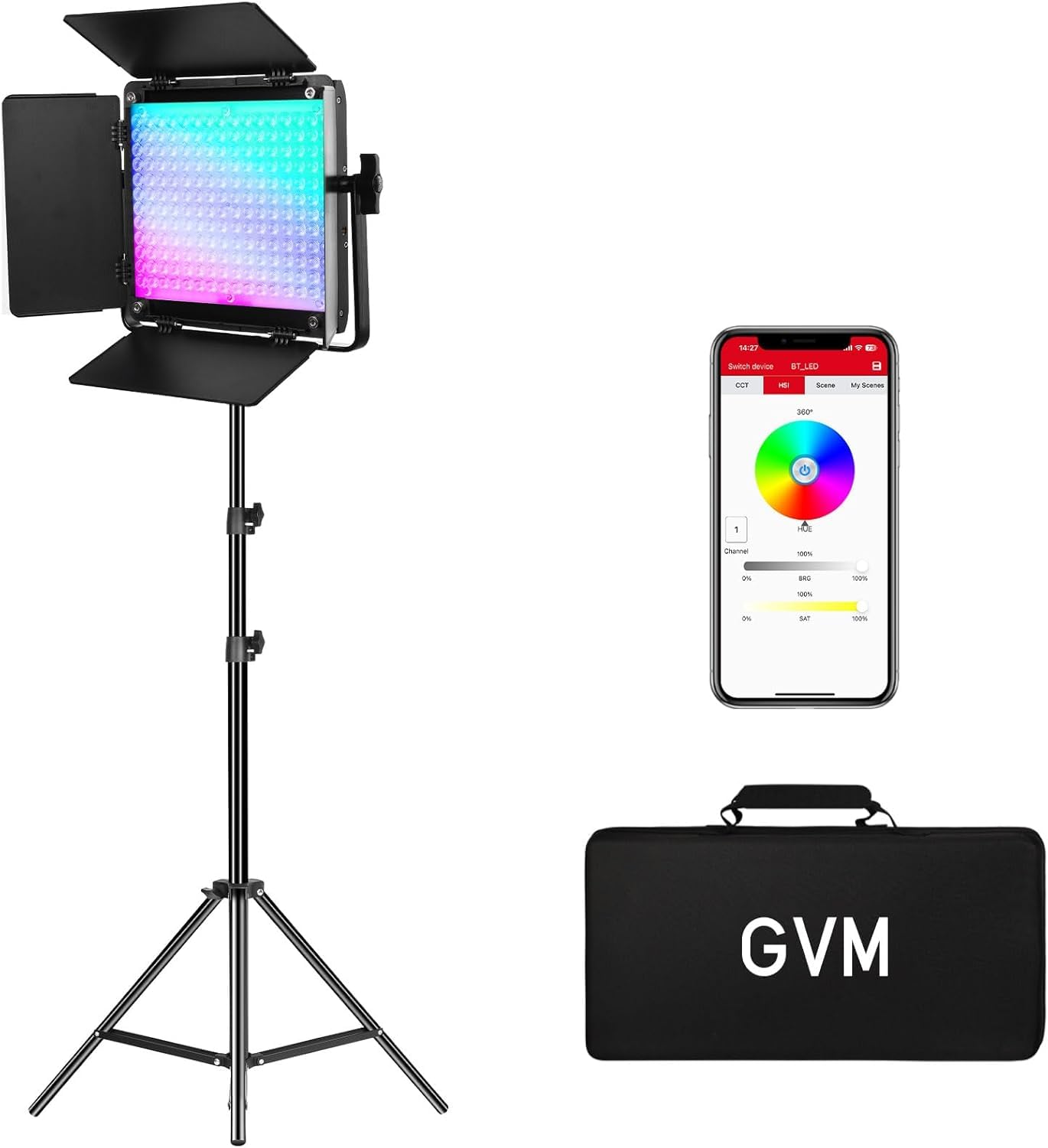 GVM 800D III LED Videoleuchte mit Stativ, RGB, 3200K–5600K Studilicht Fotografie Licht Panel,6X Helligkeit, 19500Lux/0,5m Fotolicht Dauerlicht für Foto Film, 20 Szenen, CRI97+ App-Steuerung (1Pack)