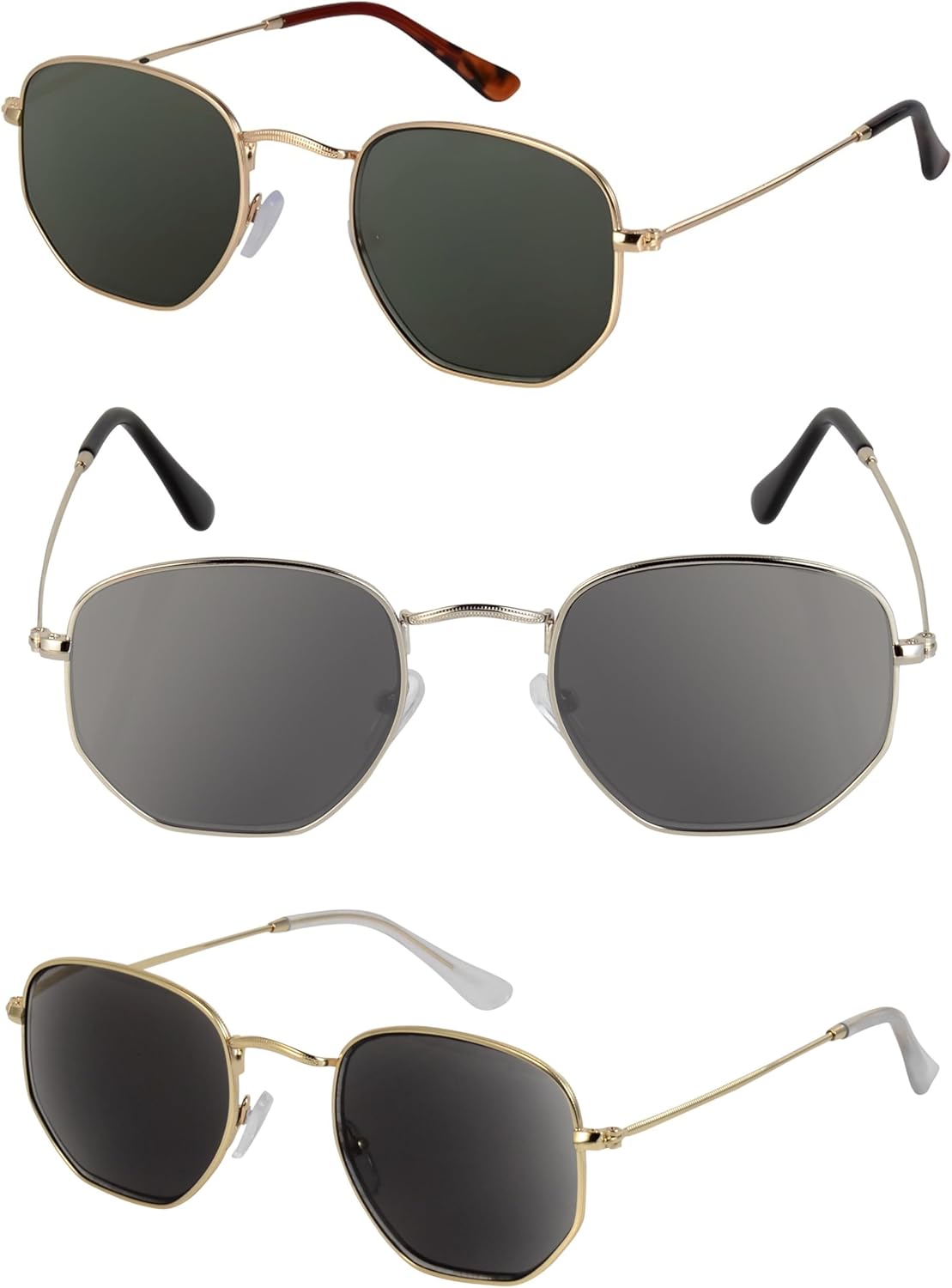 Mass Vision Hexagon Reading Sunglasses for Men & Women - Full Lens UV400 Outdoor Readers - Stylish Frame Design (3 Pack)