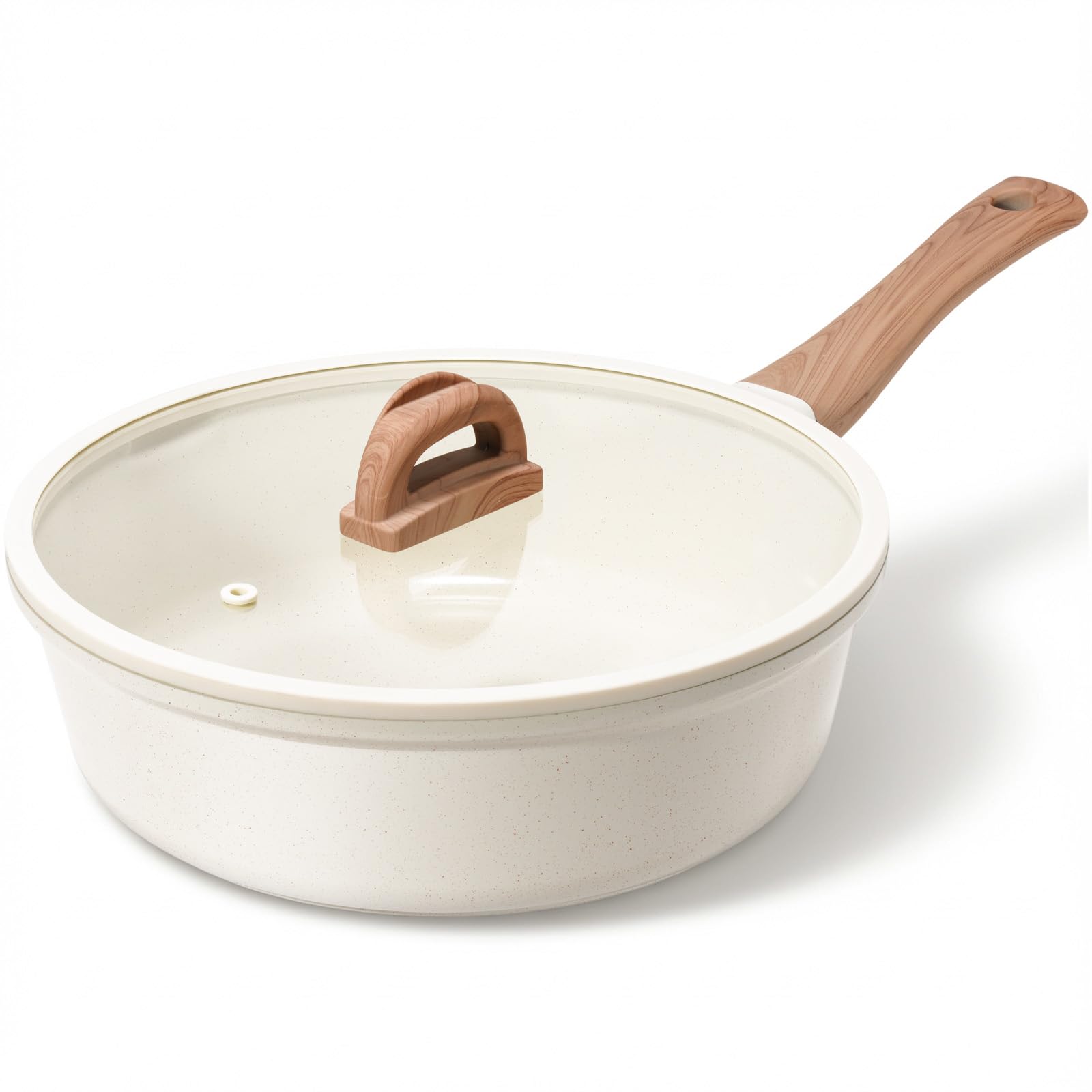 ceramic nonstick frying pan with lid, 4.0 qt sautã© pan large capacity skillet, non stick deep frying pan induction compatible white granite coating pfoa/pfas free non-toxic healthy kitchen cookware