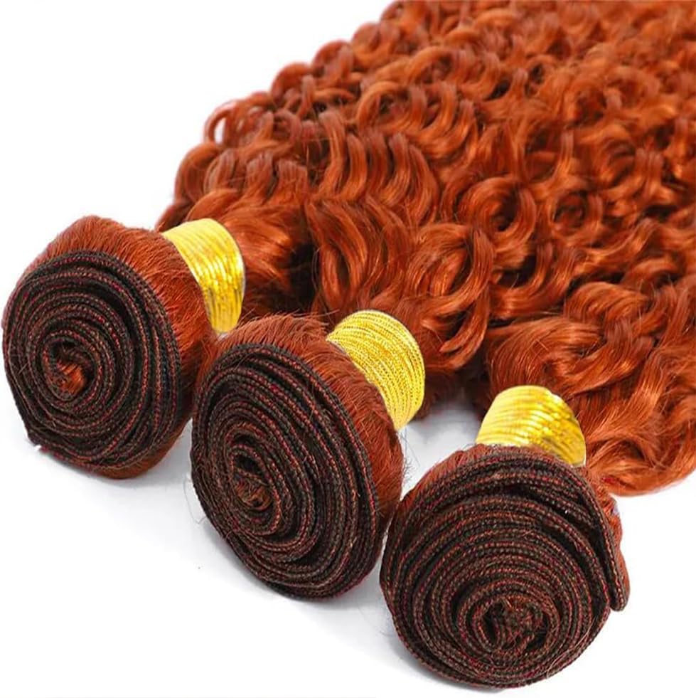Color #350 Copper Ginger Curly Human Hair Bundles Orange Kinkycurly Weave 3 Bundles Human Hair 14 16 18 Inch Double Weft Unprocessed Virgin Remy Hair Extensions 50g Per Bundle
