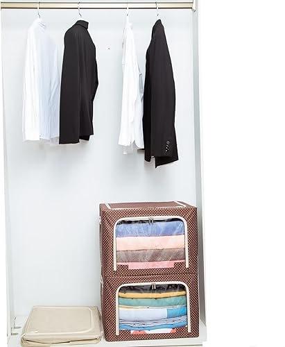 Miniatura 6 de Caja de contenedores de almacenamiento de ropa con marco de acero apilable Ventana transparente plegable para ropa de cama de suéter