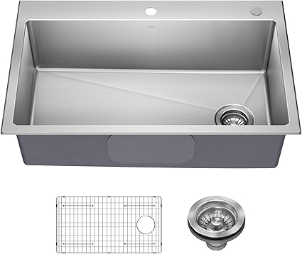 KRAUS Fairlane 33-inch Drop In/Top Mount Single Bowl 18-Gauge Stainless