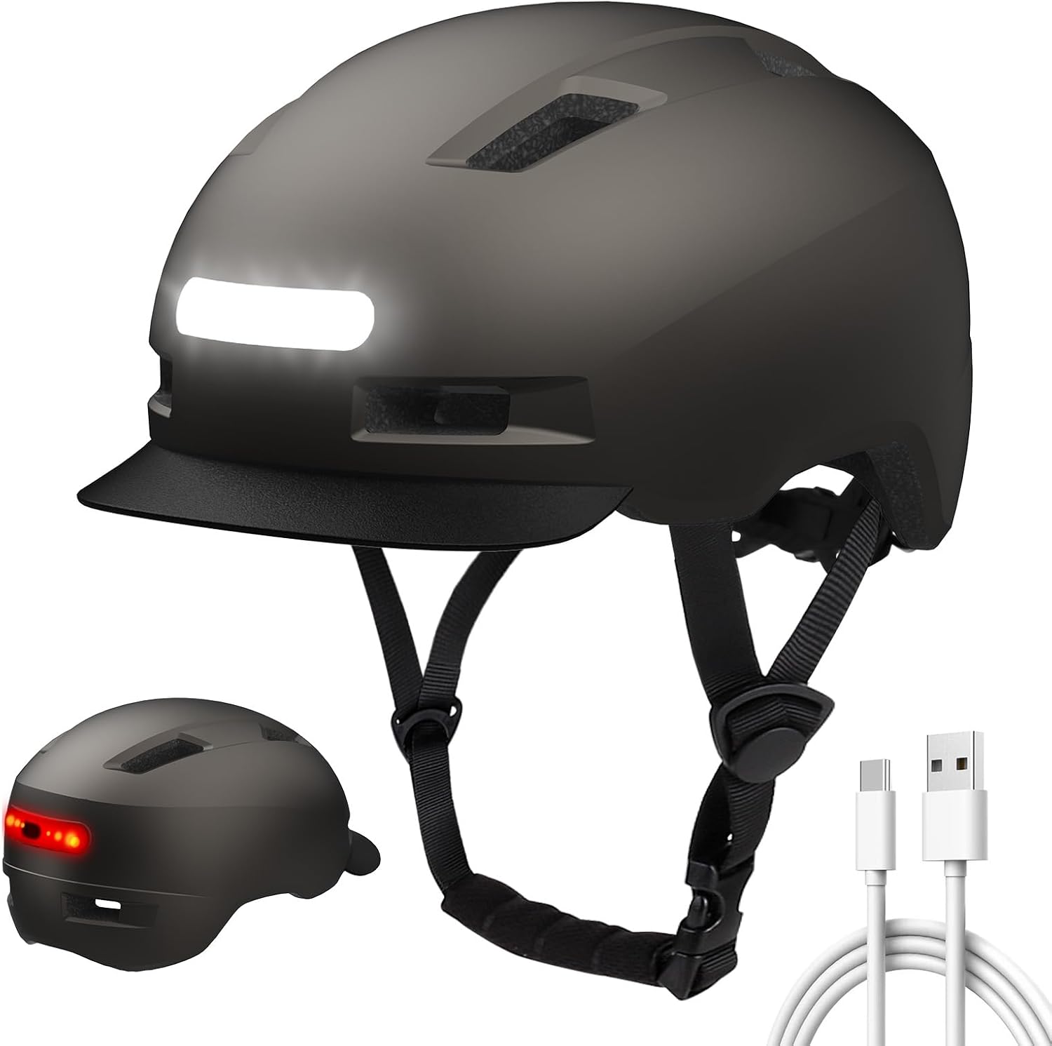 Bike Helmet, Shinmax Adult Cycling Helmet with USB Rechargeable LED Front and Back Light Bicycle Helmets for Men Women