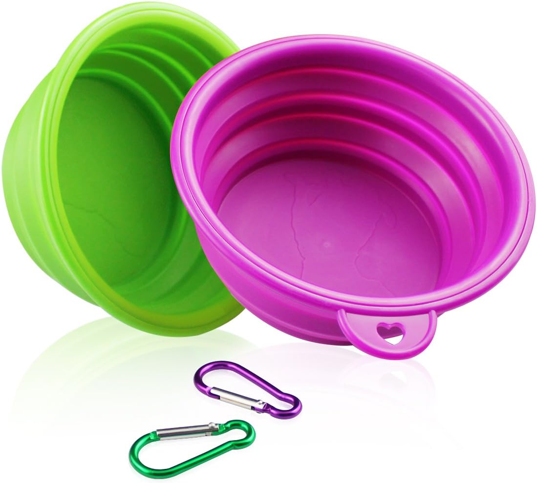YOBY 2-Packs of Collapsible Travel Bowl,Foldable Expandable Dish for Pet Cat Food Water Feeding,Premium Quality Food Grade Silicone Environmental Protection Material,Small to Medium Dogs