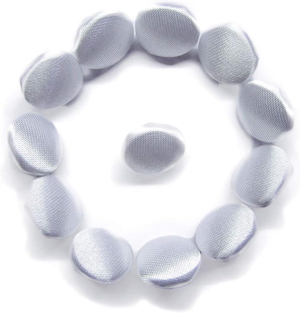 ButtonMode Silk Satin Bridal Bustle Buttons, Fabric Covered with Metal Shank Back, Handmade, Includes 12 Pieces, White, 12mm