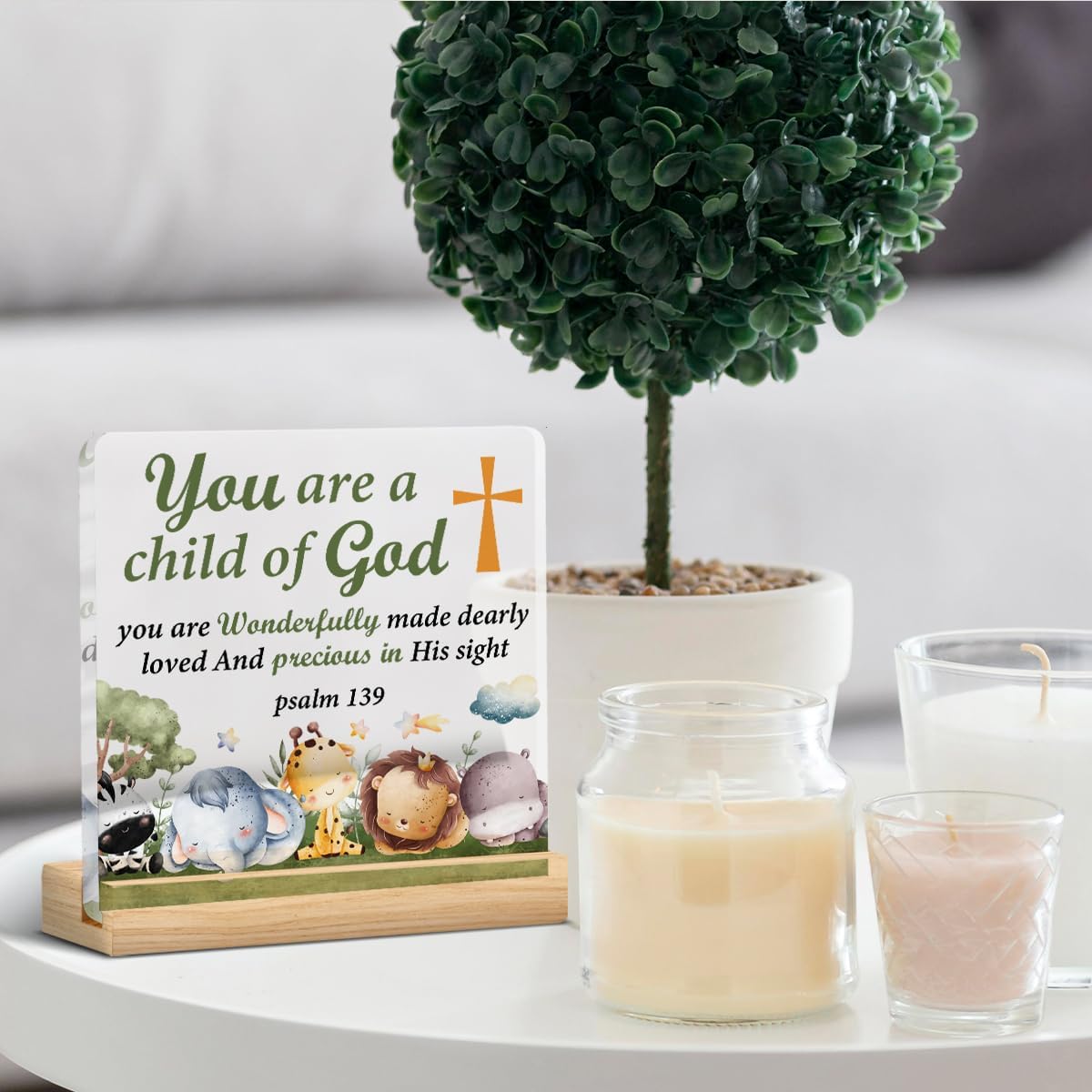 Christian Baptism Gifts for Girls Boys Newborn, Inspirational Godchild Acrylic Plaque Sign Christian Nursery Decorative Desk Sign for Bedroom Toddler Room image 5