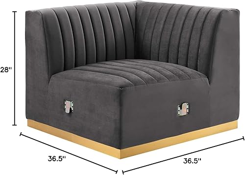 Miniatura 42 de Modway Conjure - Sofá seccional tapizado de terciopelo de alto rendimiento, con canal, silla sin brazos en negro y gris Negro-Gris,Negro