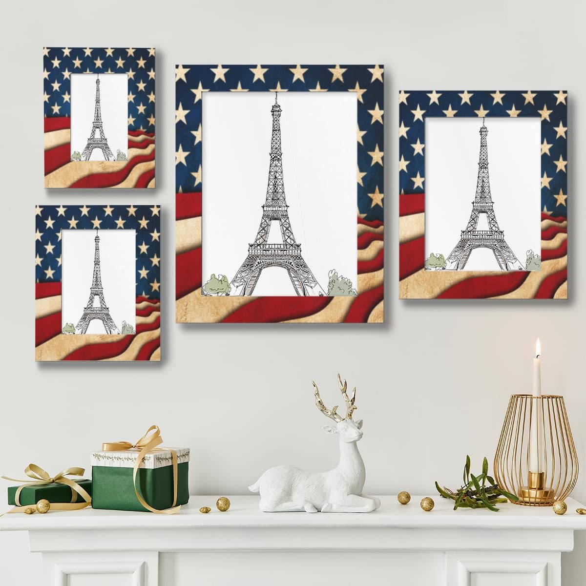 AUUXVA Picture Frames 8x10 for Wall Decor Usa American Flag Vintage Hanging Picture Frame with Stand Large Wood Photo Poster Frames Collage for Tabletop, Acrylic Face