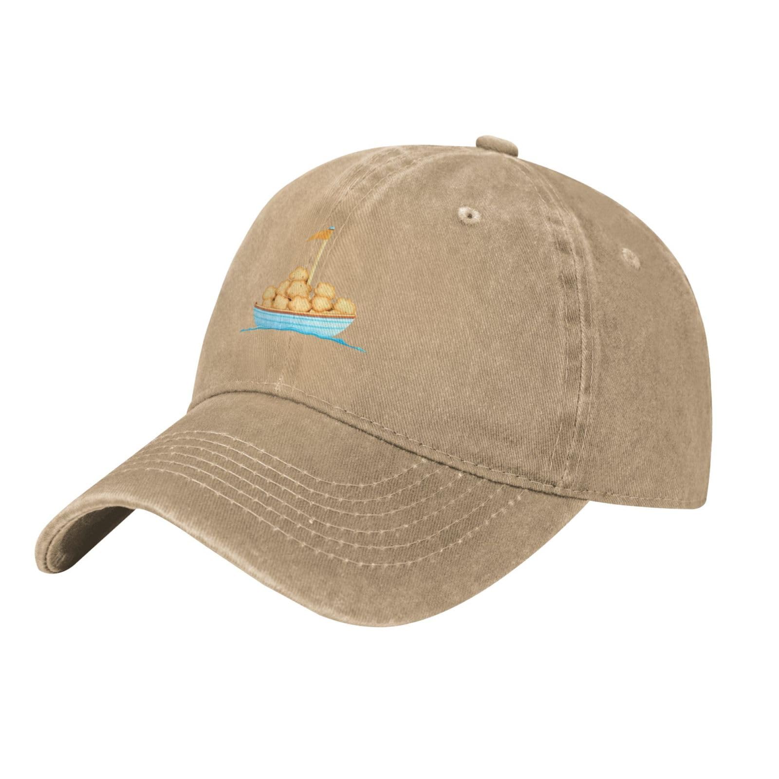 WHJDPP Natural Small Boat Shaped Cookies Picture Washed Cowboy Baseball Cap for Adults - Stylish and Breathable Hat