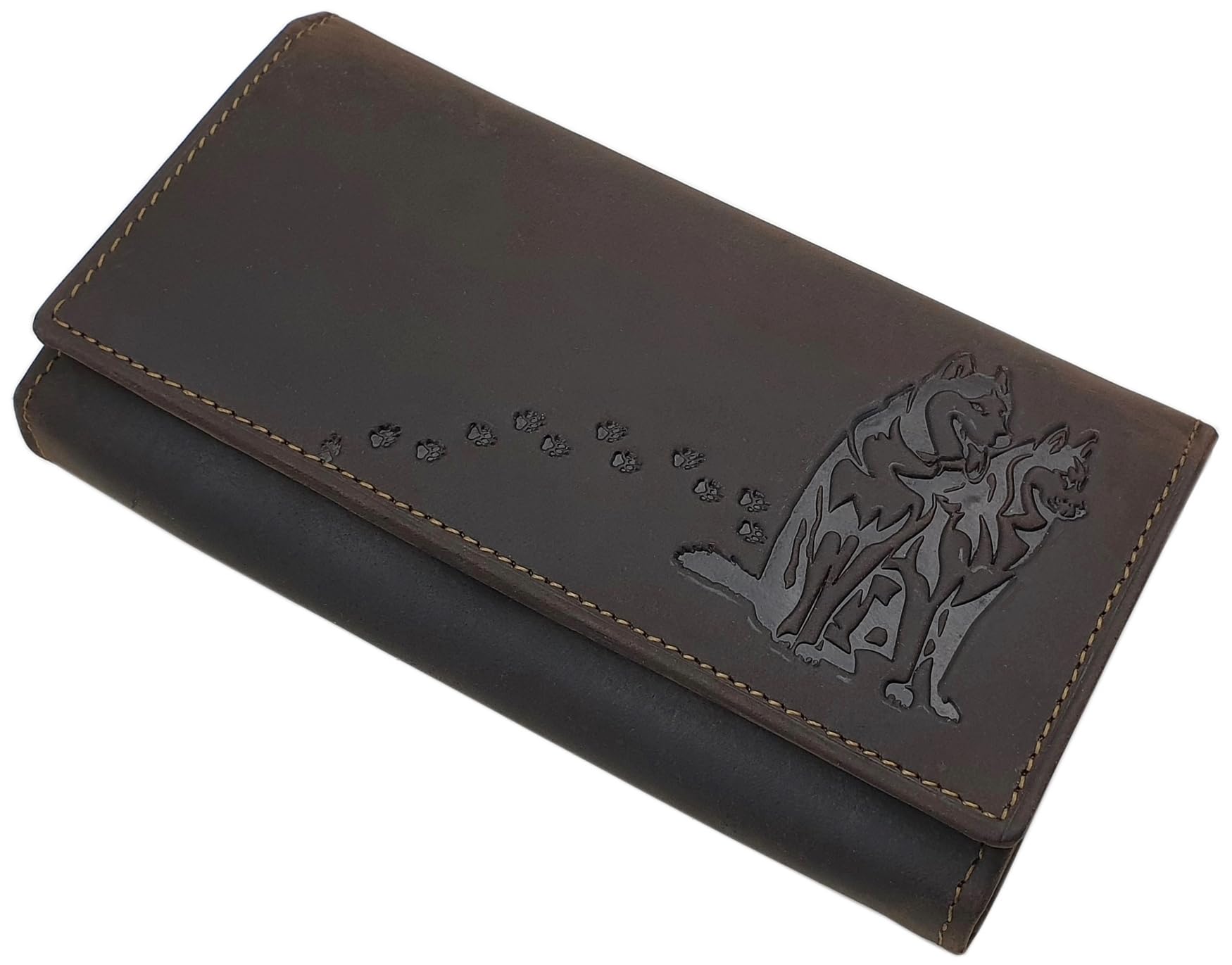myledershop Große Büffel-Vollleder Damen Geldbörse (Braun)