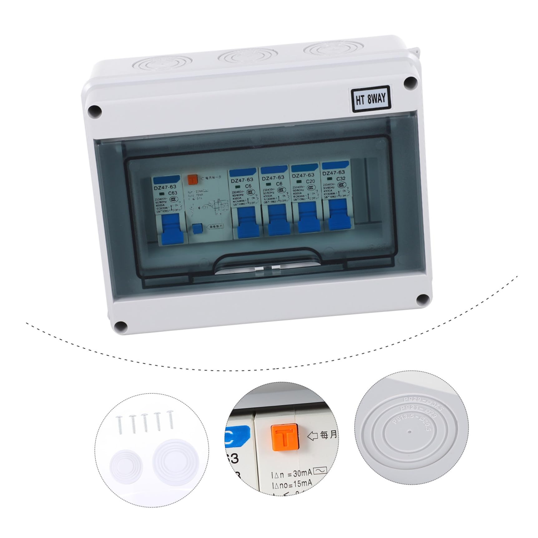 Fehlerstromschutzschalter 400v 63a 8-fach mit 30ma, 3000a | Nylon Gehäuse Ip54, 0, 1s Auslösezeit, 50/60hz, für Garage und Werkstatt