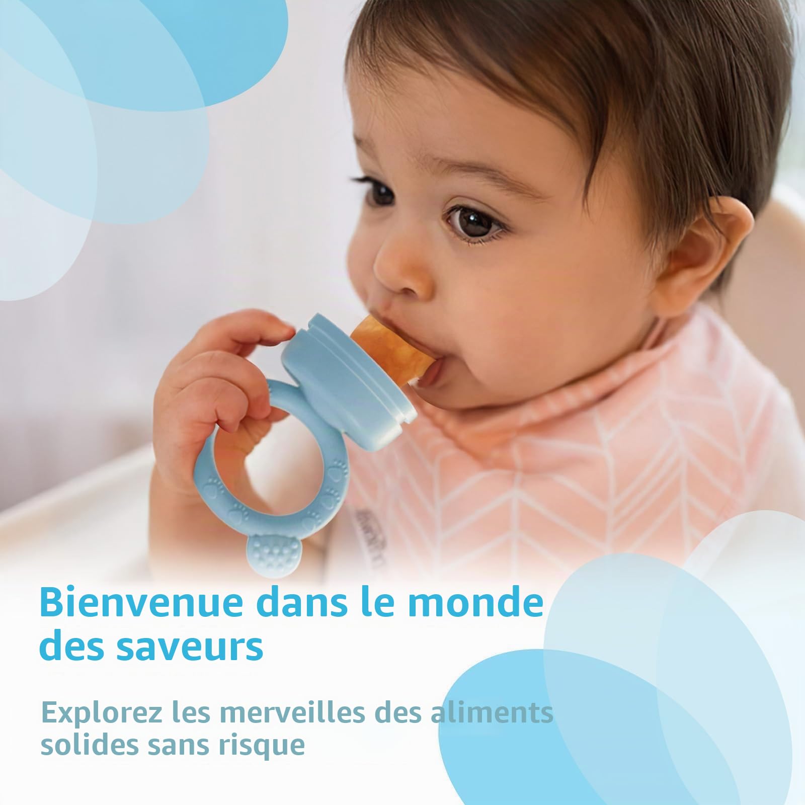 Mangeoire à Fruits pour bébé – grignoteuse bébé Ensemble de mangeoires Pratiques pour, Voyage Auto-Alimentation Facile avec tétine pour Nourriture, Plateaux de congélation Inclus (Rose Poudre)