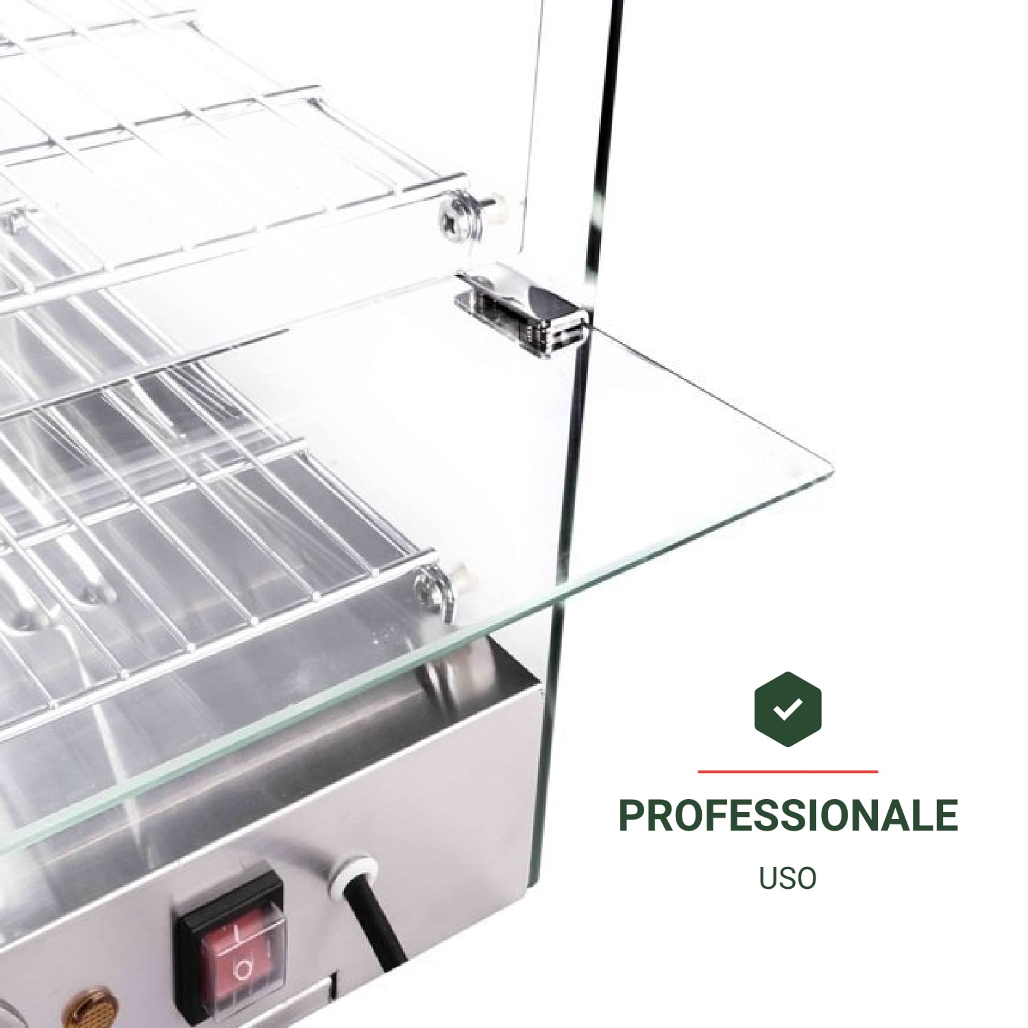 Ristoattrezzature Espositore Caldo da Banco - Vetri curvi - 2 porte - 55,4x37,6x37,6h cm - Capacità 45 litri - Temperatura da +30 a +90°C
