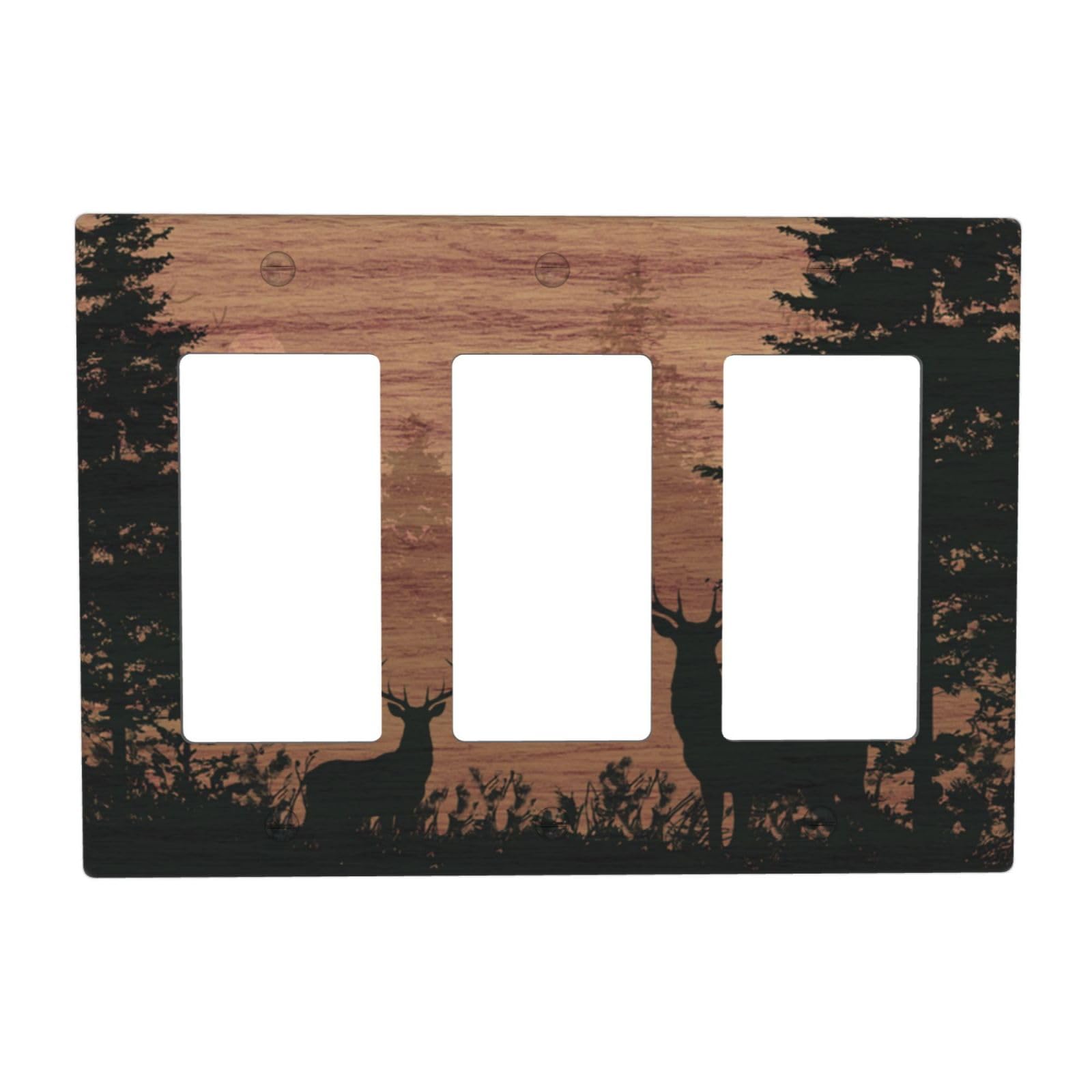 Dwbguo Deer Forest Decorative Outlet Covers Rustic Wood Grain Forest Deer 3 Gang Light Switch Cover Plate Triple Rocker Wall Plates For Electrical Outlets Switch Plate Covers For Lodge Farmhouse Decor
