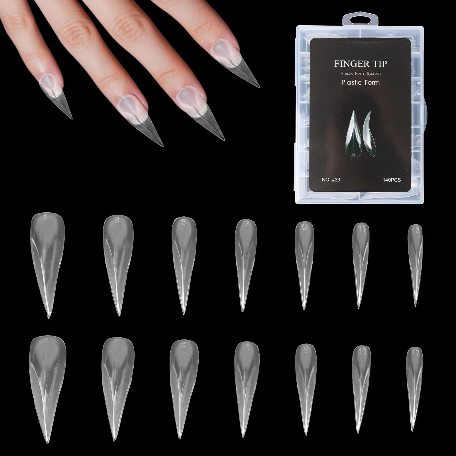 lasuroa 140szt Żelowych Form do Przedłużania Paznokci, Rozmiar 14 Przezroczyste Formy Paznokci Eagle Claw Wielokrotnego Użytku Zakrzywione Formy do Salonu Manicure Sztuki DIY Halloween