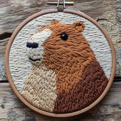 DIY Punch Needle Kits Cute Capybara Easy for Beginners Punch Needle Embroidery Set with Hoop Stamped Pattern for Craft Lovers and Home Decor-1