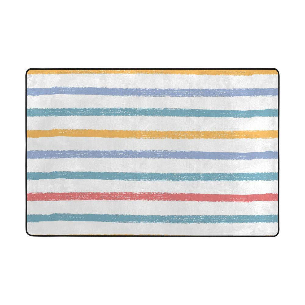 Tapis en Velours Doux RuChen Idéal pour Salon et Chambre avec Lignes Colorées