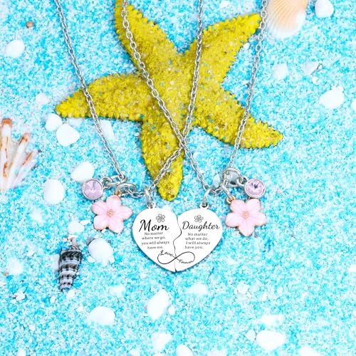 lauhonmin 2Pcs Mother Daughter Heart Matching Pendant Necklace Set Gifts For Mom Mothers Day Birthday Christmas Presents From Daughter Mothers Day Gifts for Mom3