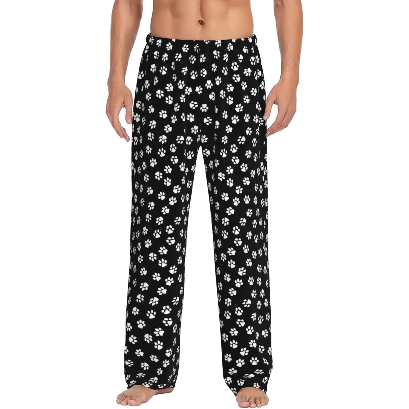 Paw Print Men'S Polyester Pajama Pants Long Pj Bottoms, Sleepwear Lounge Sleep Pants With Pockets Pack