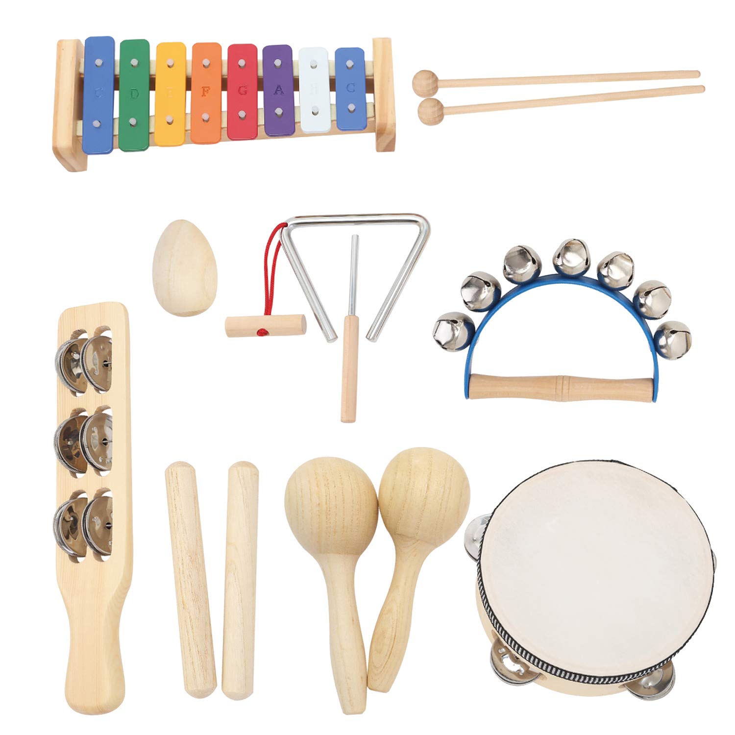 MUSICUBEMusical Instrument Set for Toddler Baby Kid Wooden Percussion Instrument Musical Toys Xylophone Maracas Egg Shaker Tambourine Triangle Instrument for Boys Girls Aged 3+ Choice