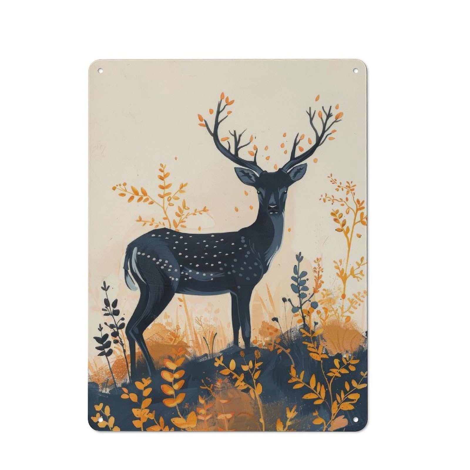 Junmoney Black Spotted Deer In Autumn Retro Metal Wall Sign 40X30cm With For Living Room Wall, Housewarming Wall Decor For People Furnishing Living Room
