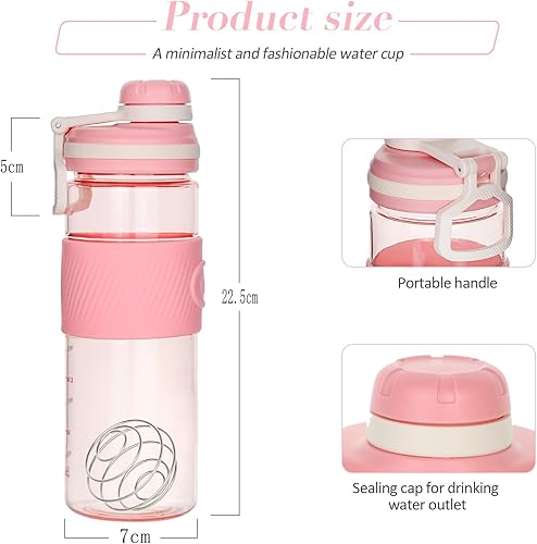 Miniatura 3 de Botella agitadora - 22.0 fl oz23 oz, duradera y a prueba de fugas, perfecta para batidos de proteínas súper cremosos para fitness, color rosa