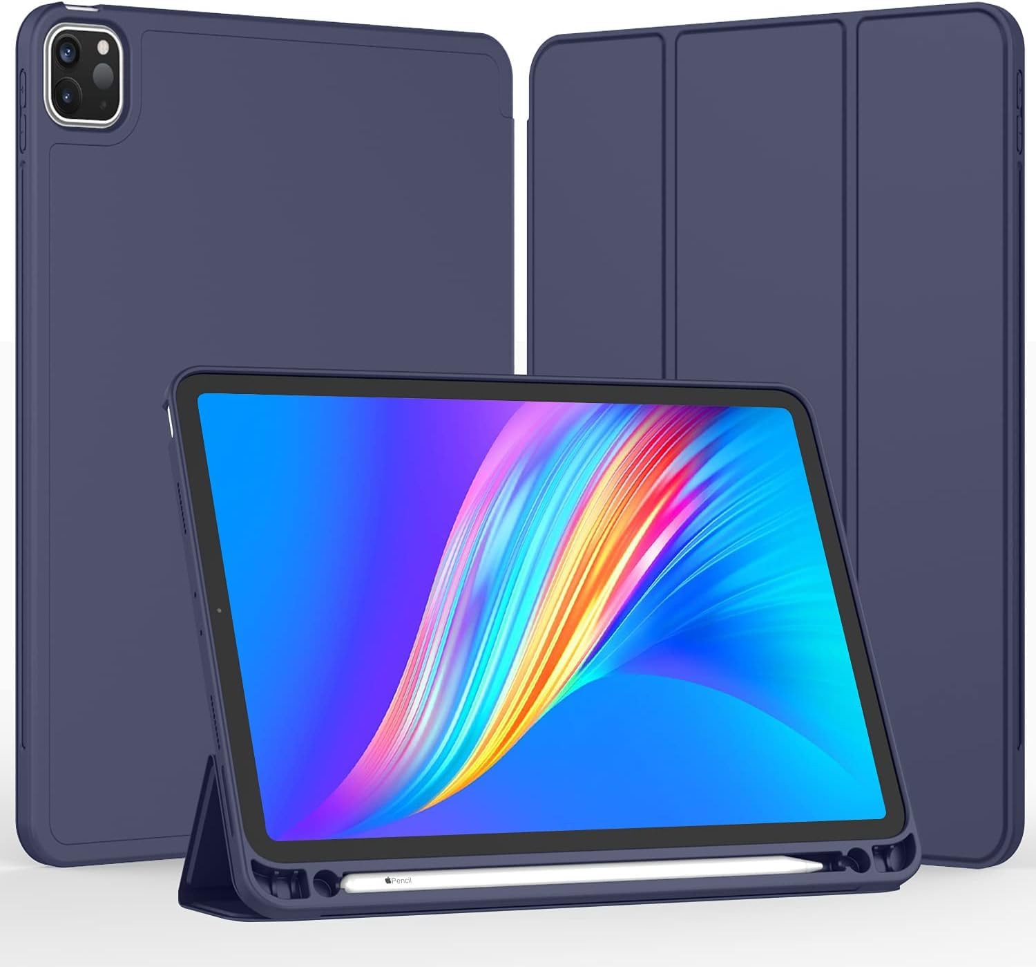 Printme Case for iPad Pro 11 Inch 4th/3rd/2nd Generation (2022/2021/2020) with Pencil Holder, Slim Trifold Smart Cover with Soft TPU Back, Support Pencil Charging, Auto Sleep/Wake (Navy Blue)-image-19