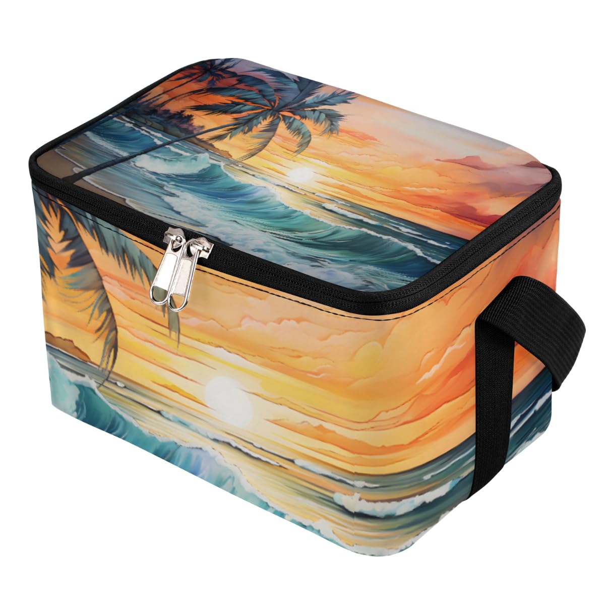 GzLeyigou Lunch Bags for Women Men 9 Cans,Summer Sunset Hot & Cold Food Delivery Bag Insulated Grocery Bag Insulated Lunch Box Tropical Palm Tree Cooler Bag for Office Work Picnic Beach