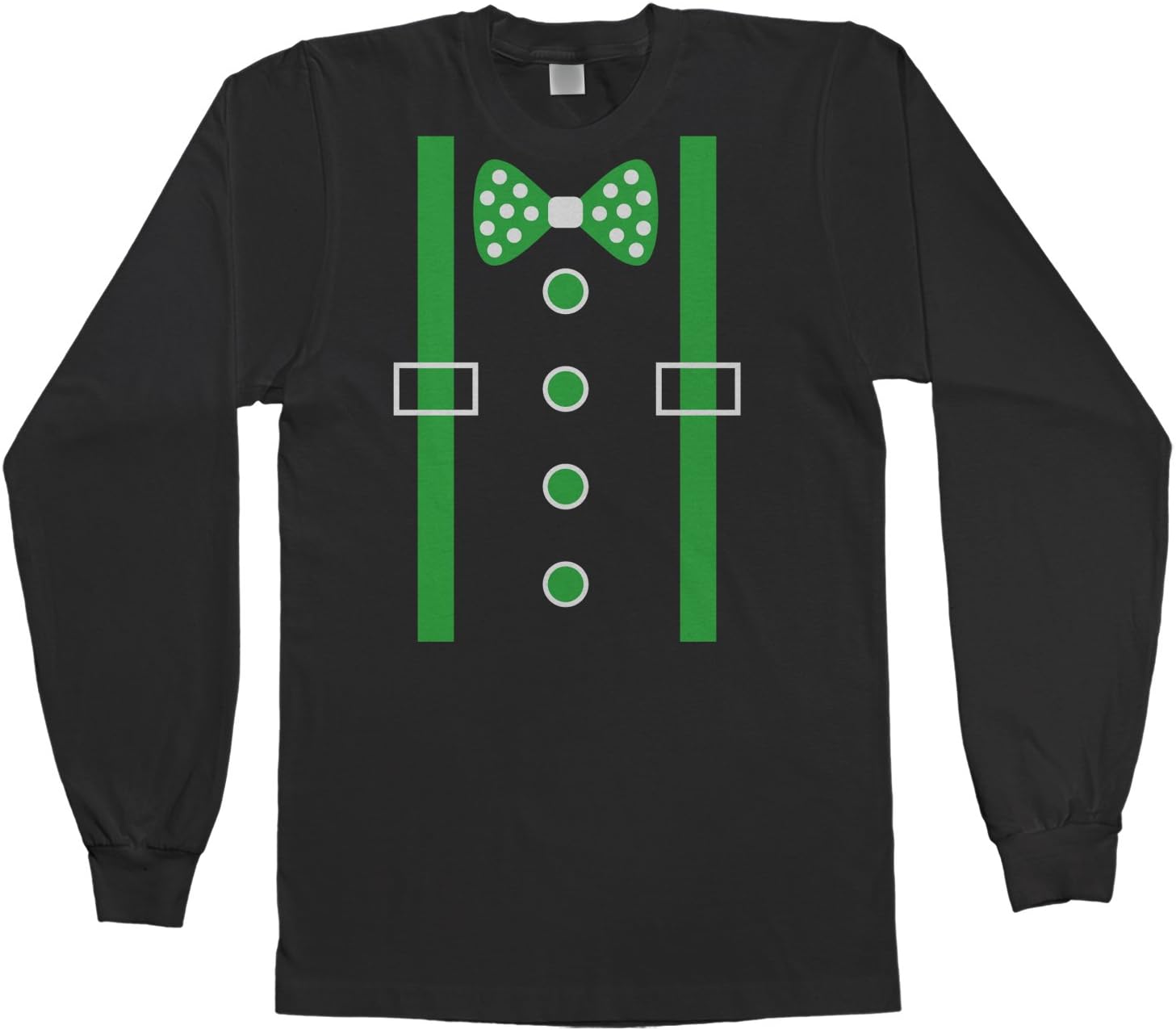 Threadrock Big Boys' Green Tuxedo Bow Tie & Suspenders Youth Long Sleeve T-Shirt