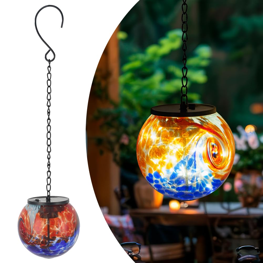Lanterne solari da appendere all'aperto, luci a sfera a energia solare, luce in vetro impermeabile da appendere, per giardino, cortile, albero, casa, decorazione natalizia, inchiostro blu