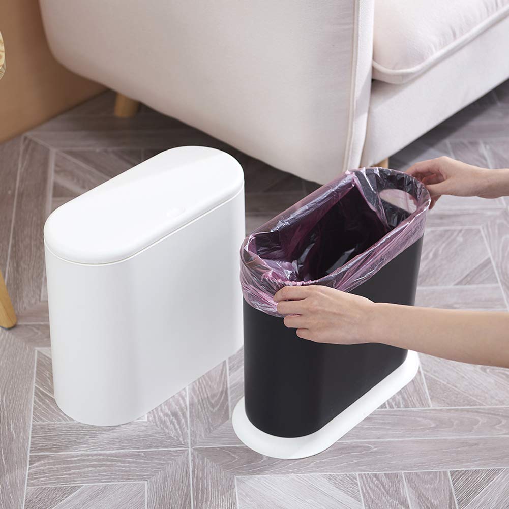 Poubelle ovale en plastique avec couvercle pour salle de bain, cuisine, chambre à coucher, bureau, 10litres (blanc)